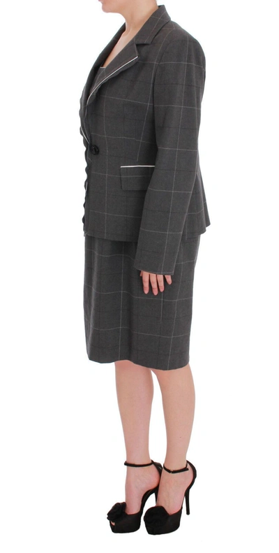 Bencivenga Gray Checkered Cotton Blazer Dress Set Suit In Gray