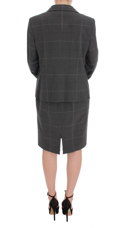 Bencivenga Gray Checkered Cotton Blazer Dress Set Suit In Gray