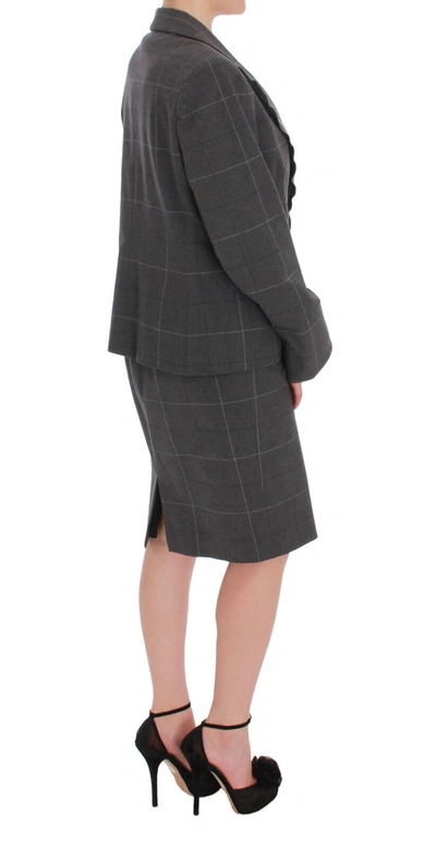 Bencivenga Gray Checkered Cotton Blazer Dress Set Suit In Gray