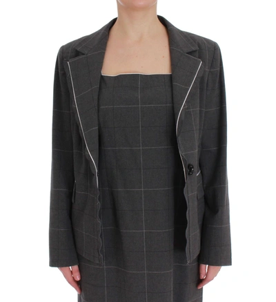 Bencivenga Gray Checkered Cotton Blazer Dress Set Suit In Gray