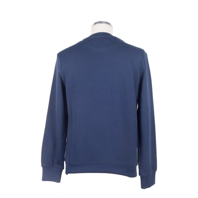 Shop Bikkembergs Sleek Cotton Blend Sweater With Chic Rubber Men's Detail In Blue