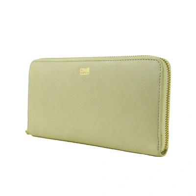 Cavalli Class Etoupe Grey Calf Leather Zip Closure Wallet In Gray