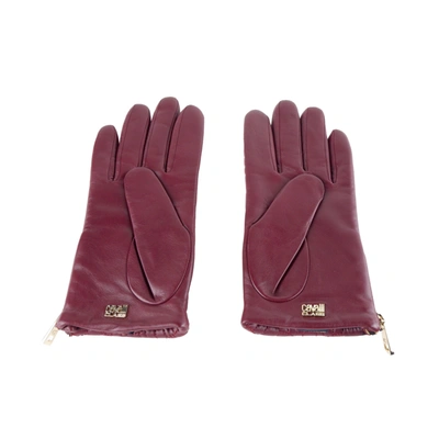 Shop Cavalli Class Elegant Burgundy Lambskin Women's Gloves In Red