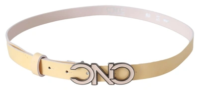 Costume National Beige Leather Pink Letter Logo Belt In Beige