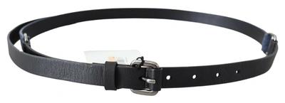 Costume National Black Blue Leather Silver Logo Belt In Black