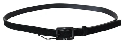Costume National Black Leather Velvet Square Buckle Waist In Black