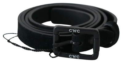 Costume National Black Leather Velvet Square Buckle Waist In Black