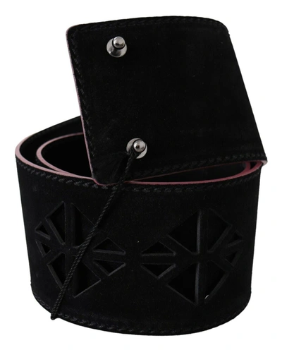 Costume National Black Leather Wide Waist Studded Women Belt In Black