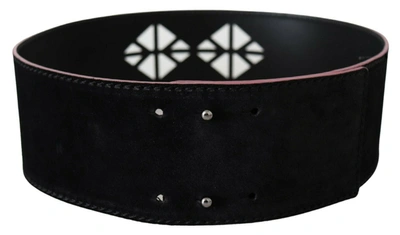 Costume National Black Leather Wide Waist Studded Women Belt In Black