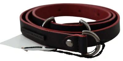 Costume National Black Red Skinny Leather Logo Belt In Black