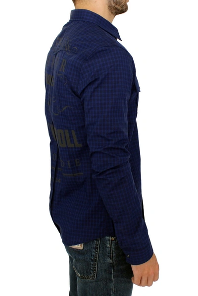 Shop Costume National Chic Blue Checkered Casual Cotton Men's Shirt