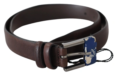 Costume National Brown Genuine Leather Silver Buckle Belt In Brown