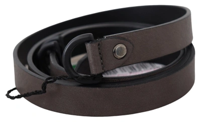 Costume National Brown Leather Skinny Round Buckle Belt In Brown
