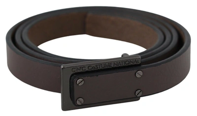Costume National Brown Leather Tactical Logo Buckle Dark In Brown