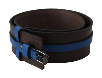 Costume National Brown Thin Blue Line Leather Buckle Belt In Brown