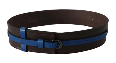 Costume National Brown Thin Blue Line Leather Buckle Belt In Brown
