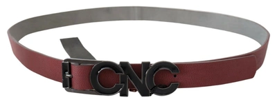 Costume National Maroon Skinny Leather Logo Fashion Belt In Marrone