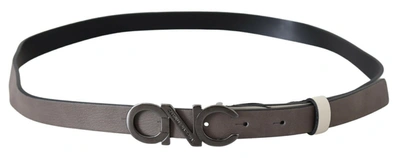 Costume National White Black Leather Letter Logo Buckle Belt In White