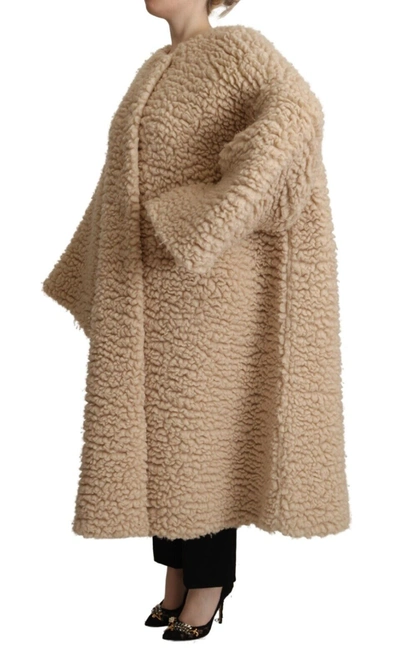 Dolce & Gabbana Beige Cashmere Wool Faux Fur Coat Jacket In Beige