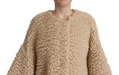Dolce & Gabbana Beige Cashmere Wool Faux Fur Coat Jacket In Beige
