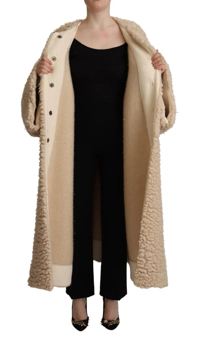 Dolce & Gabbana Beige Cashmere Wool Faux Fur Coat Jacket In Beige