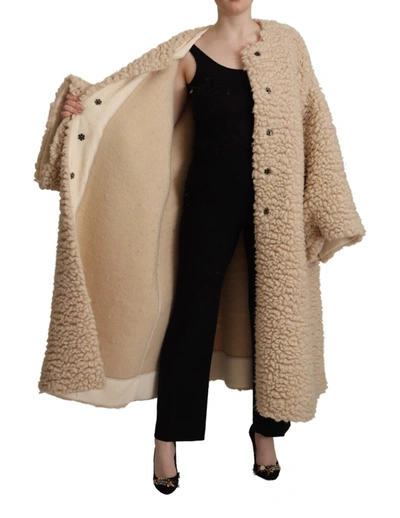 Dolce & Gabbana Beige Cashmere Wool Faux Fur Coat Jacket In Beige