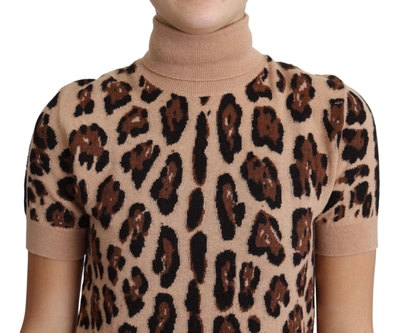 Dolce & Gabbana Beige Leopard Print Virgin Wool Turtleneck Top In Beige