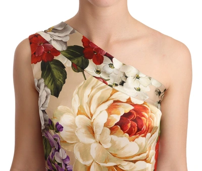 Shop Dolce & Gabbana Elegant Floral One-shoulder Silk Women's Dress In Beige