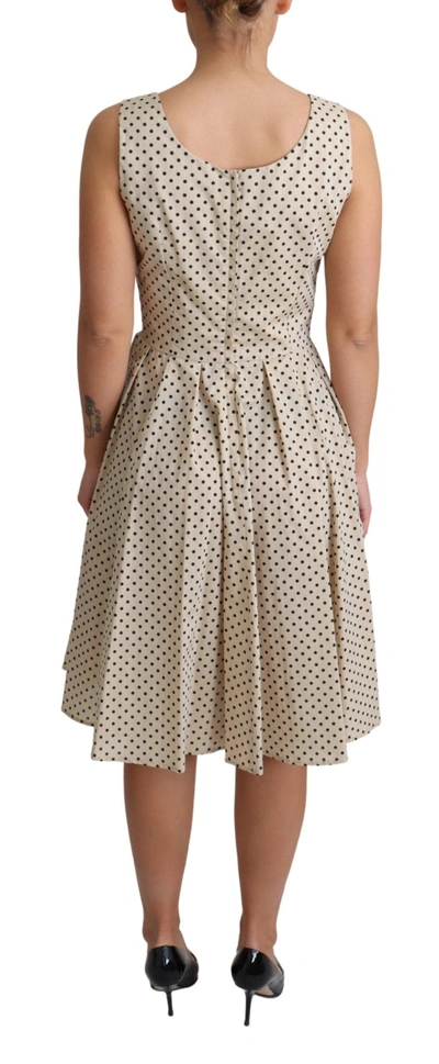 Shop Dolce & Gabbana Elegant Polka Dot Sleeveless A-line Women's Dress In Beige