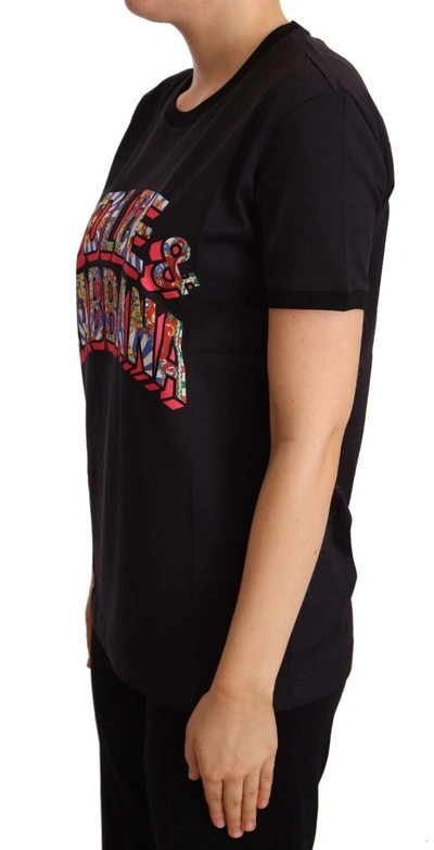 Dolce & Gabbana Black Cotton Large Print Top Crewneck T-shirt In Black