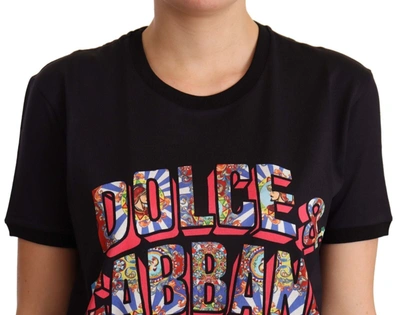 Dolce & Gabbana Black Cotton Large Print Top Crewneck T-shirt In Black