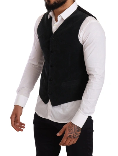 Shop Dolce & Gabbana Elegant Black Cotton Formal Dress Men's Vest