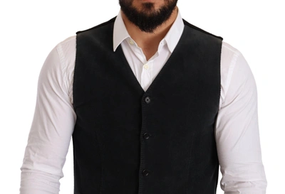 Shop Dolce & Gabbana Elegant Black Cotton Formal Dress Men's Vest