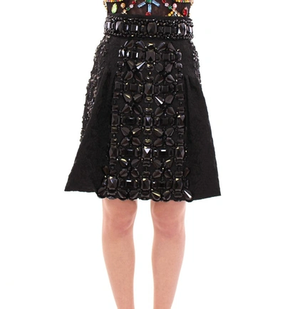 Shop Dolce & Gabbana Black Crystal Embellished Masterpiece Women's Skirt