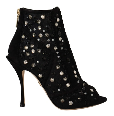 Shop Dolce & Gabbana Embellished Crystal Short Women's Boots In Black