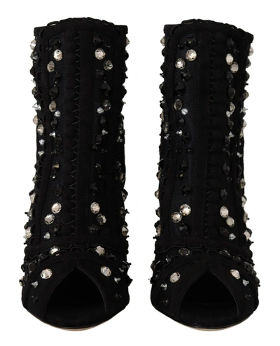 Shop Dolce & Gabbana Embellished Crystal Short Women's Boots In Black