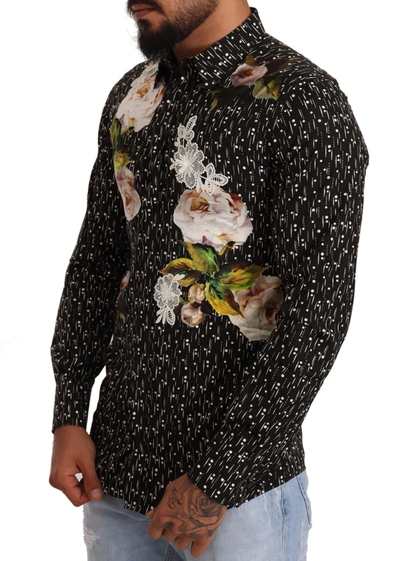Shop Dolce & Gabbana Elegant Floral Embroidered Dress Men's Shirt In Black
