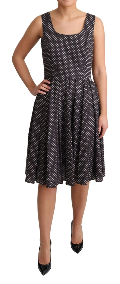 Dolce & Gabbana Black Floral Cotton A-line Stretch Dress In Black