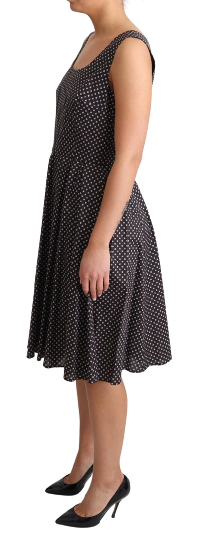 Dolce & Gabbana Black Floral Cotton A-line Stretch Dress In Black