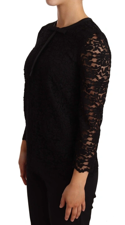 Shop Dolce & Gabbana Elegant Black Floral Lace Long Sleeve Women's Top