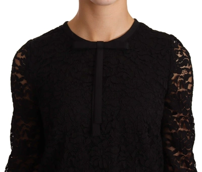 Shop Dolce & Gabbana Elegant Black Floral Lace Long Sleeve Women's Top