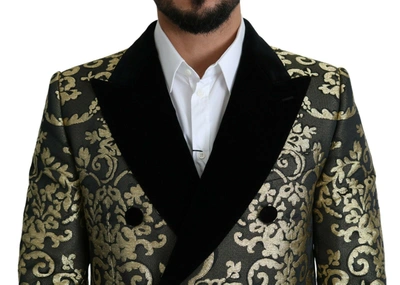 Dolce & Gabbana Black Gold Jacquard Long Coat Sicilia Jacket In Gold Black