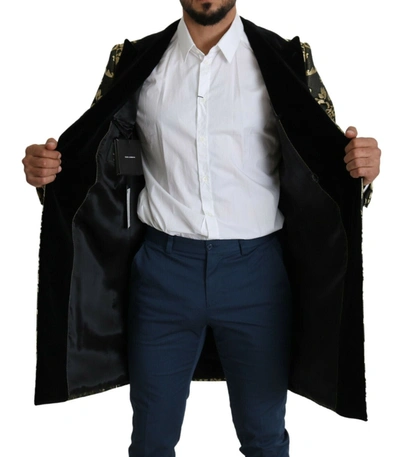 Dolce & Gabbana Black Gold Jacquard Long Coat Sicilia Jacket In Gold Black