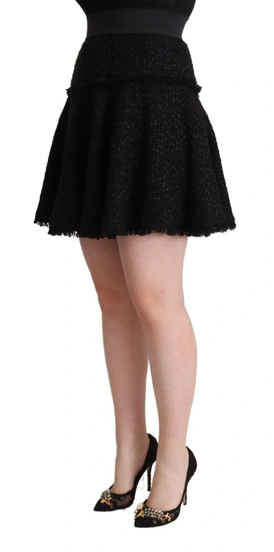 Dolce & Gabbana Black Knitted Nylon High Waist Mini A-line Skirt In Black