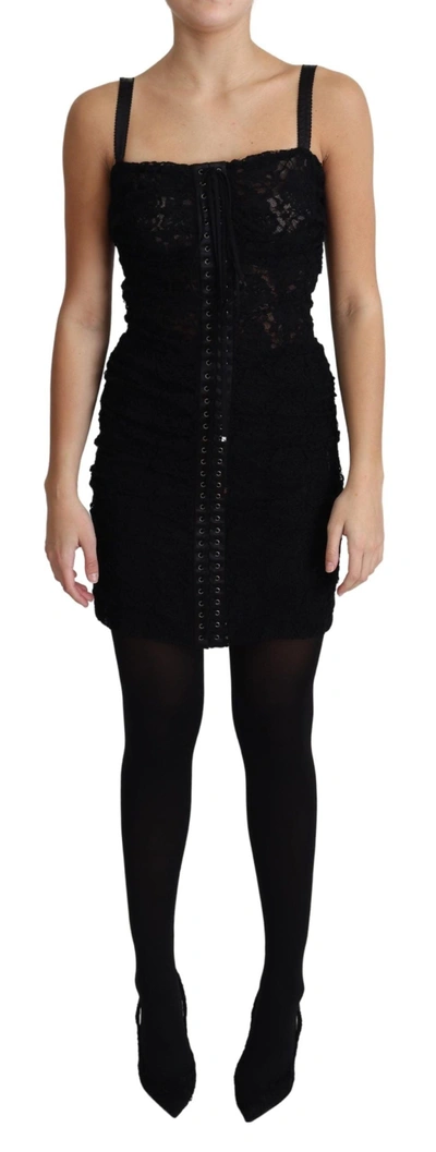 Shop Dolce & Gabbana Elegant Black Lace Bustier Mini Women's Dress