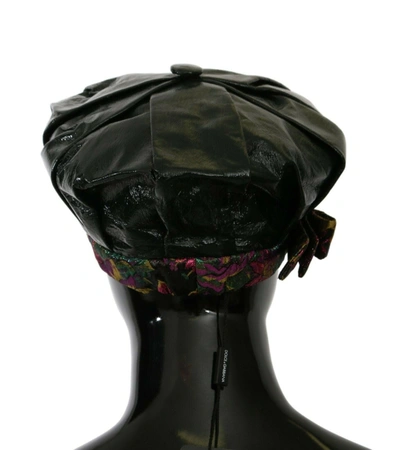 Shop Dolce & Gabbana Elegant Black Beret Cap With Floral Women's Lining