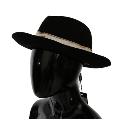 Shop Dolce & Gabbana Elegant Black Lapin Wide Brim Panama Women's Hat