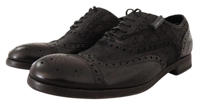 Shop Dolce & Gabbana Exotic Leather Brogue Derby Dress Men's Shoes In Black