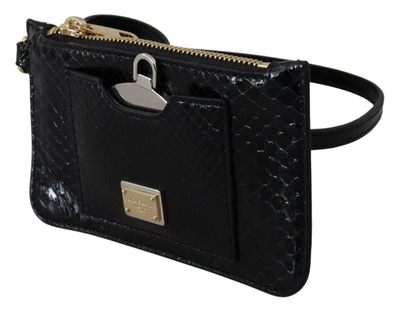 Shop Dolce & Gabbana Elegant Python Pattern Leather Wristlet Women's Wallet In Black