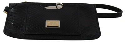 Shop Dolce & Gabbana Elegant Python Pattern Leather Wristlet Women's Wallet In Black